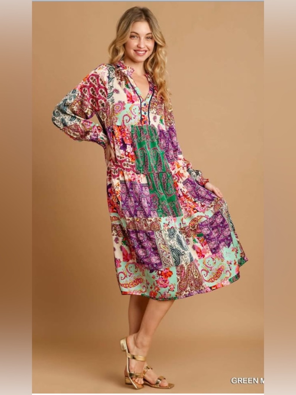 🌺🌸🌼NWOT UMGEE size Small Multicolor Patchwork Paisley Midi Dress - Women